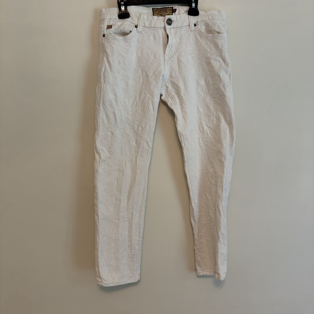 Dear John 28 White‎ Embossed Textured Floral Ankle Straight Jeans Artsy Boho